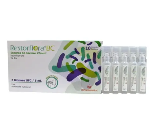 RESTORFLORA BC(ESPORAS DE BACILLUS CLAUSII) 2 BILLONES/ 5 ML X 10 AMP. BEBIBLES. OQ PHARMA