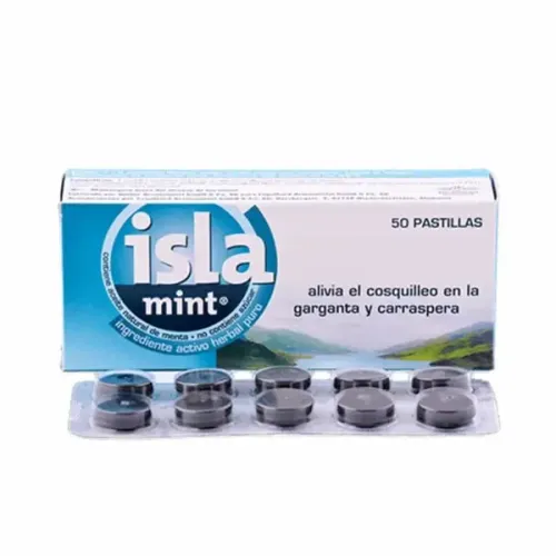 ISLA MINT(SINTOMAS, COSQUILLEO DE LA GARGANTA Y GARRASPERA) CAJA X 50 TAB. MASTICABLES MEGALABS
